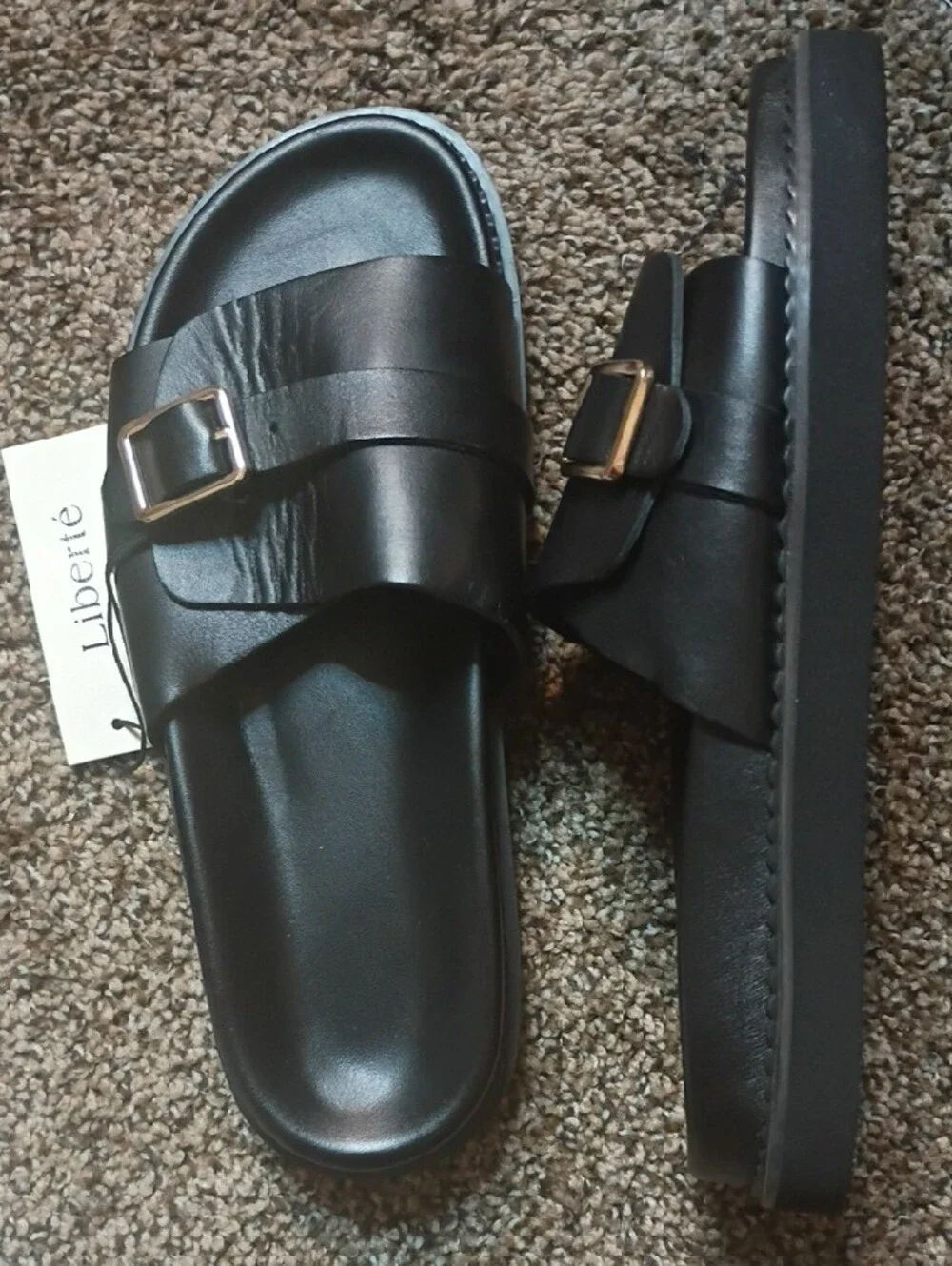 Liberté Women's Black Slide Sandals with Buckle